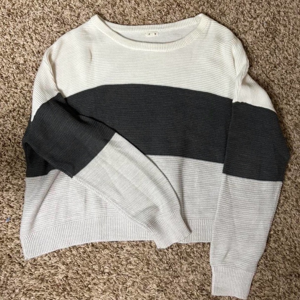 Garage Grey and White Striped Sweater
